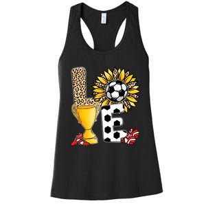 Soccer T Shirts, Love Soccer Leopard Sunflower Sports Ball Valentine Plus Size Women's Racerback Tank