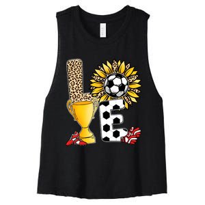 Soccer T Shirts, Love Soccer Leopard Sunflower Sports Ball Valentine Plus Size Women's Racerback Cropped Tank