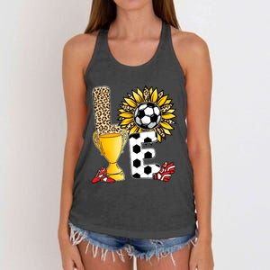 Soccer T Shirts, Love Soccer Leopard Sunflower Sports Ball Valentine Plus Size Women's Knotted Racerback Tank