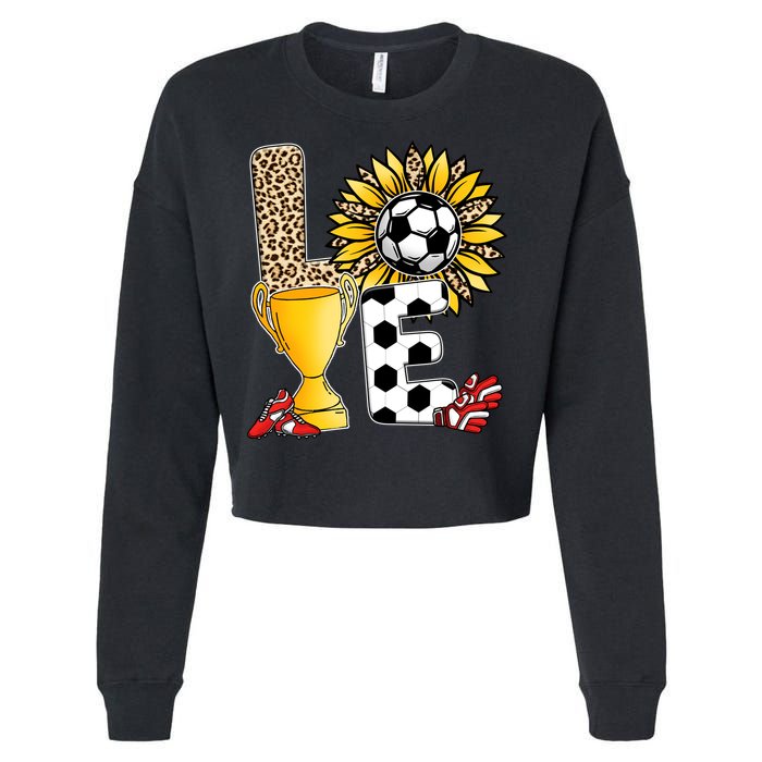 Soccer T Shirts, Love Soccer Leopard Sunflower Sports Ball Valentine Plus Size Cropped Pullover Crew