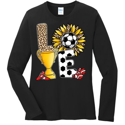 Soccer T Shirts, Love Soccer Leopard Sunflower Sports Ball Valentine Plus Size Ladies Long Sleeve Shirt