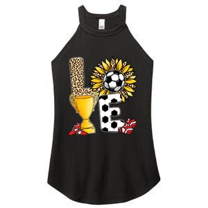 Soccer T Shirts, Love Soccer Leopard Sunflower Sports Ball Valentine Plus Size Women's Perfect Tri Rocker Tank