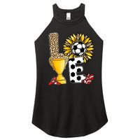 Soccer T Shirts, Love Soccer Leopard Sunflower Sports Ball Valentine Plus Size Women's Perfect Tri Rocker Tank