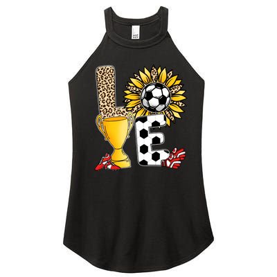 Soccer T Shirts, Love Soccer Leopard Sunflower Sports Ball Valentine Plus Size Women's Perfect Tri Rocker Tank