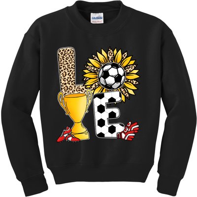 Soccer T Shirts, Love Soccer Leopard Sunflower Sports Ball Valentine Plus Size Kids Sweatshirt