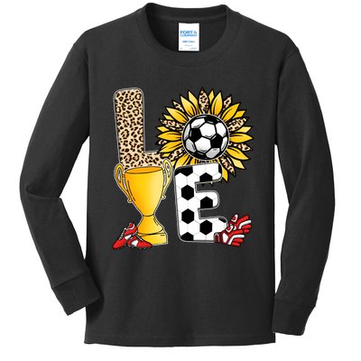 Soccer T Shirts, Love Soccer Leopard Sunflower Sports Ball Valentine Plus Size Kids Long Sleeve Shirt