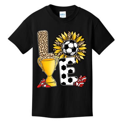 Soccer T Shirts, Love Soccer Leopard Sunflower Sports Ball Valentine Plus Size Kids T-Shirt