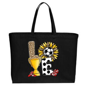 Soccer T Shirts, Love Soccer Leopard Sunflower Sports Ball Valentine Plus Size Cotton Canvas Jumbo Tote