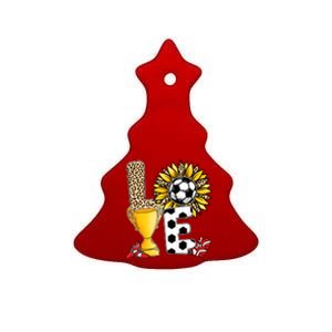 Soccer T Shirts, Love Soccer Leopard Sunflower Sports Ball Valentine Plus Size Ceramic Tree Ornament