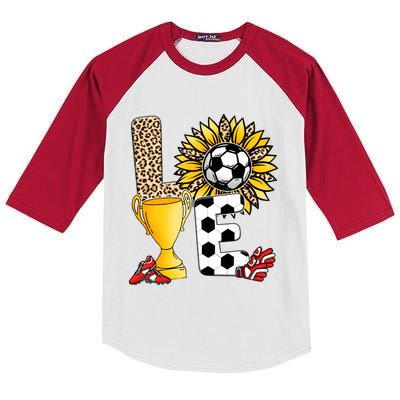 Soccer T Shirts, Love Soccer Leopard Sunflower Sports Ball Valentine Plus Size Kids Colorblock Raglan Jersey