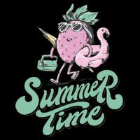 Summer Time Strawberry Retro Beach Drawstring Bag