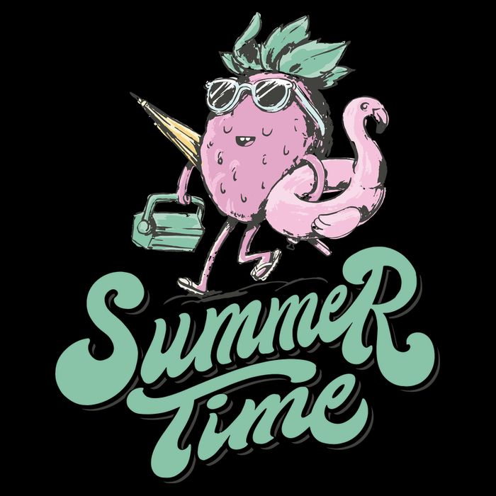 Summer Time Strawberry Retro Beach Drawstring Bag