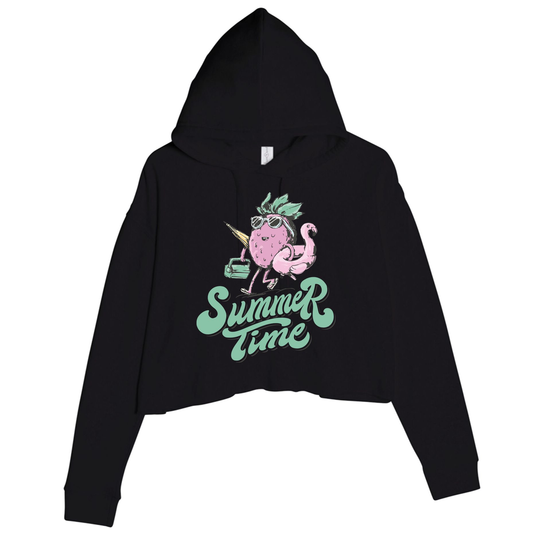 Summer Time Strawberry Retro Beach Crop Fleece Hoodie