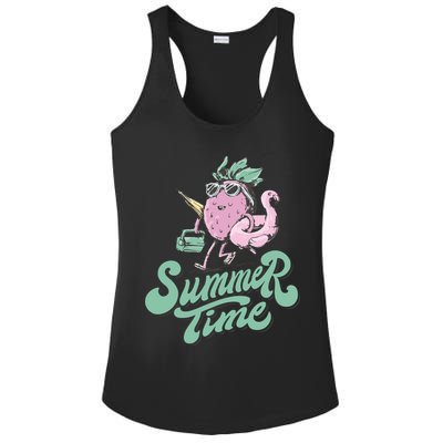 Summer Time Strawberry Retro Beach Ladies PosiCharge Competitor Racerback Tank