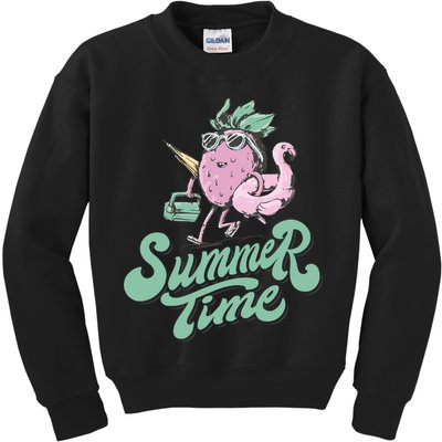 Summer Time Strawberry Retro Beach Kids Sweatshirt
