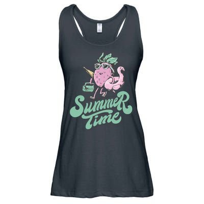 Summer Time Strawberry Retro Beach Ladies Essential Flowy Tank