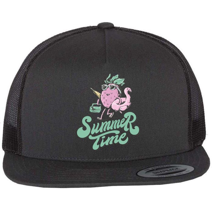 Summer Time Strawberry Retro Beach Flatbill Hat