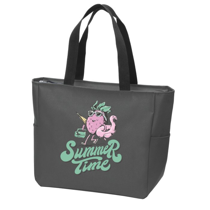 Summer Time Strawberry Retro Beach Zip Tote Bag