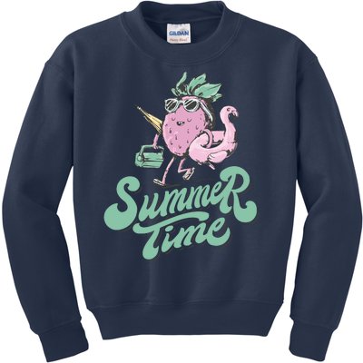 Summer Time Strawberry Retro Beach Kids Sweatshirt