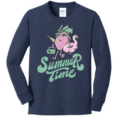 Summer Time Strawberry Retro Beach Kids Long Sleeve Shirt