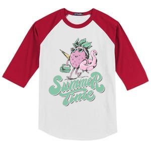 Summer Time Strawberry Retro Beach Kids Colorblock Raglan Jersey