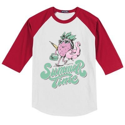 Summer Time Strawberry Retro Beach Kids Colorblock Raglan Jersey