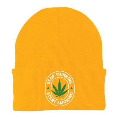 Stop Thinking Start Smoking Cannabis Weed Knit Cap Winter Beanie