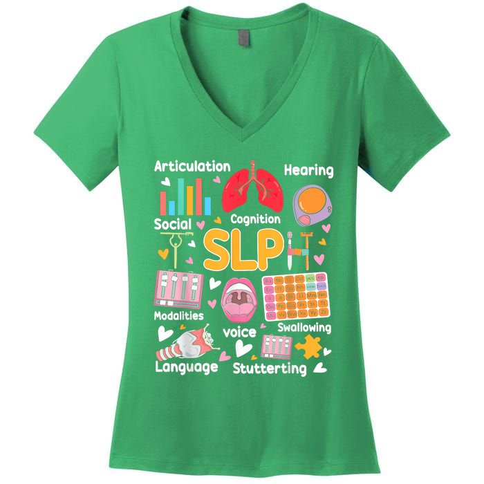 Speech Therapy Speech Language Pathologist Therapist SLP Women's V-Neck T-Shirt