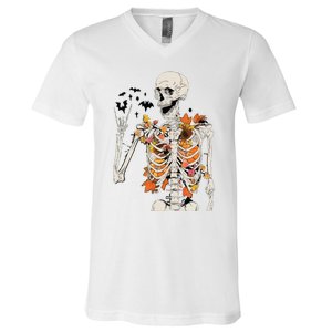 Skeleton Thanksgiving V-Neck T-Shirt