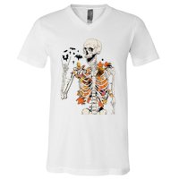 Skeleton Thanksgiving V-Neck T-Shirt