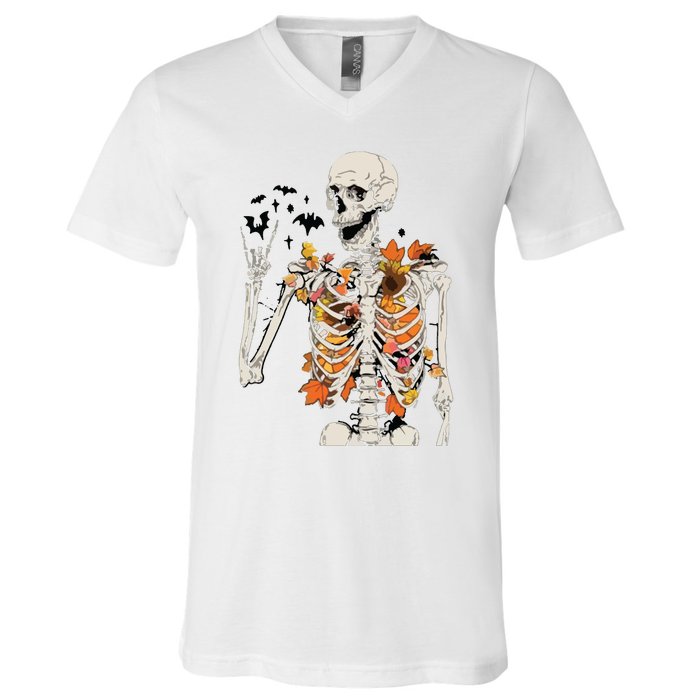 Skeleton Thanksgiving V-Neck T-Shirt