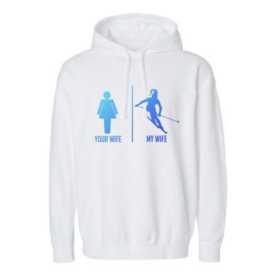 Ski Trip Skiing Wife Husband Marriage Gift Garment-Dyed Fleece Hoodie