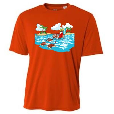 Sea Turtle Sleigh Santa Beach Surfboard Christmas In July Gift Cooling Performance Crew T-Shirt