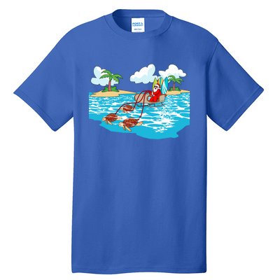 Sea Turtle Sleigh Santa Beach Surfboard Christmas In July Gift Tall T-Shirt