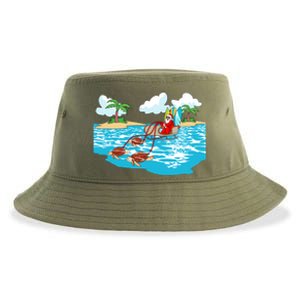 Sea Turtle Sleigh Santa Beach Surfboard Christmas In July Gift Sustainable Bucket Hat