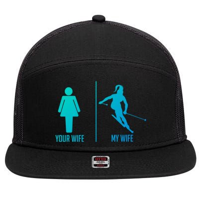 Ski Trip Skiing Wife Husband Marriage Gift 7 Panel Mesh Trucker Snapback Hat