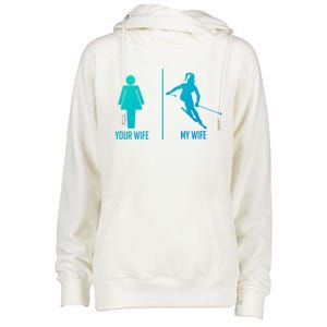 Ski Trip Skiing Wife Husband Marriage Gift Womens Funnel Neck Pullover Hood