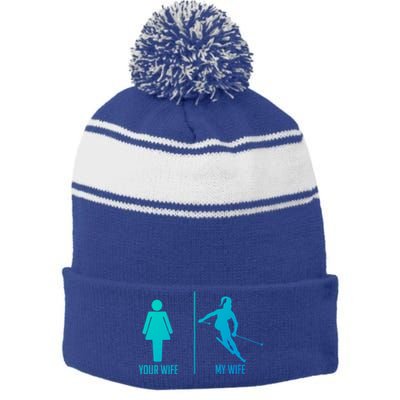 Ski Trip Skiing Wife Husband Marriage Gift Stripe Pom Pom Beanie