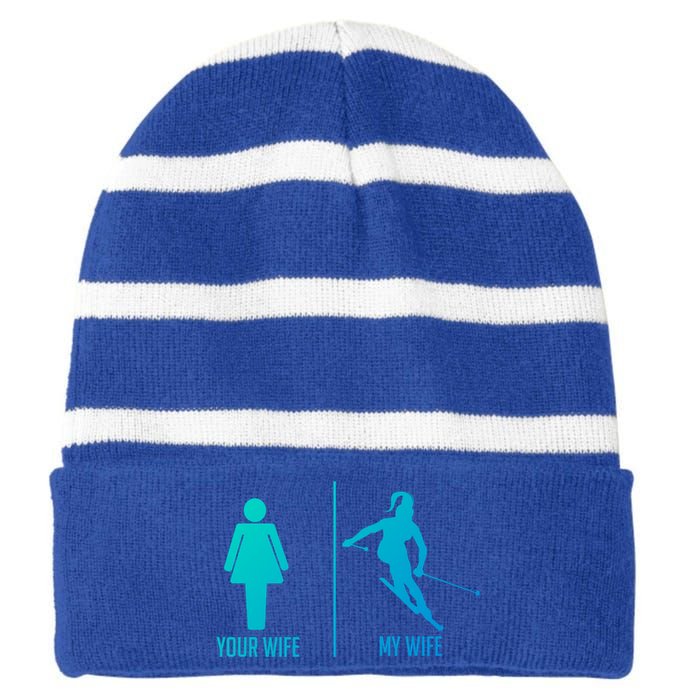 Ski Trip Skiing Wife Husband Marriage Gift Striped Beanie with Solid Band