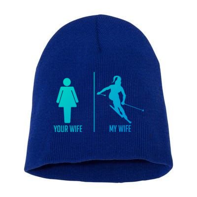 Ski Trip Skiing Wife Husband Marriage Gift Short Acrylic Beanie