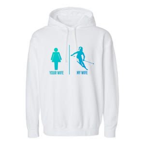 Ski Trip Skiing Wife Husband Marriage Gift Garment-Dyed Fleece Hoodie