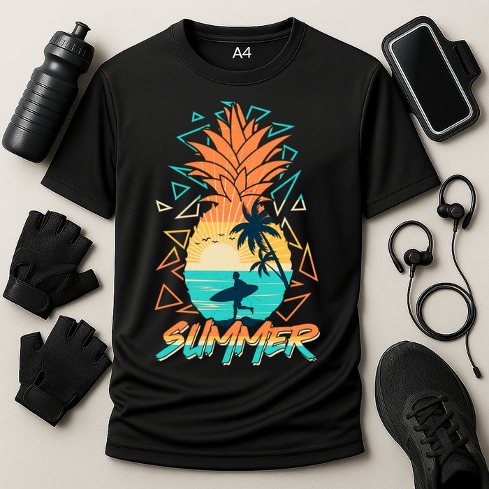 Summer Time Sufer Pineapple Cooling Performance Crew T-Shirt