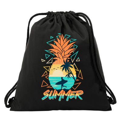 Summer Time Sufer Pineapple Drawstring Bag