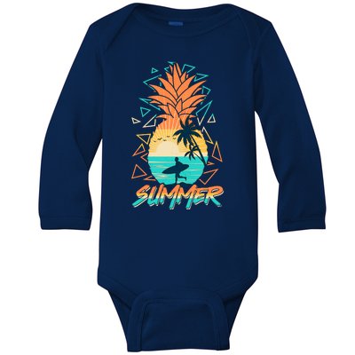 Summer Time Sufer Pineapple Baby Long Sleeve Bodysuit