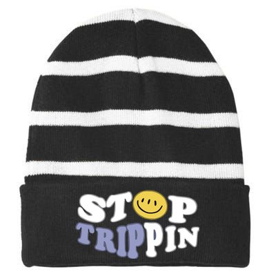 Stop Trippin Striped Beanie with Solid Band