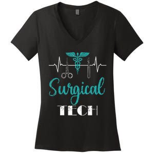 Scrub Tech Surgical Tech Week Technologist Technicians EKG Women's V-Neck T-Shirt