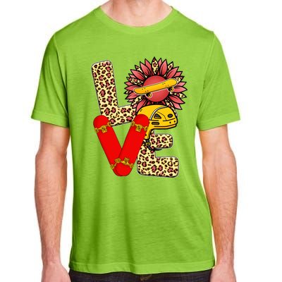 Skateboard T Shirts Love Skating Leopard Sunflower Graphic Plus Size Adult ChromaSoft Performance T-Shirt