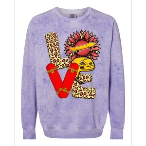 Skateboard T Shirts Love Skating Leopard Sunflower Graphic Plus Size Colorblast Crewneck Sweatshirt