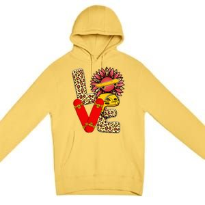 Skateboard T Shirts Love Skating Leopard Sunflower Graphic Plus Size Premium Pullover Hoodie