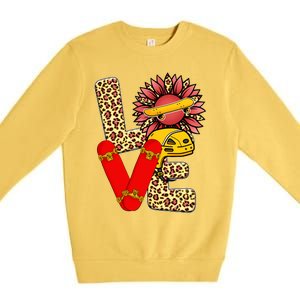 Skateboard T Shirts Love Skating Leopard Sunflower Graphic Plus Size Premium Crewneck Sweatshirt